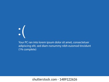 Blue screen with operating system error message and technical warning sign