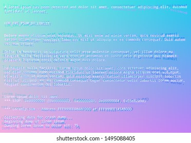 Blue screen with operating system error message and vaporwave aesthetics glitch style