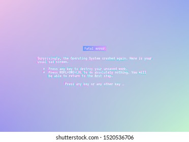 Blue screen with operating system error message and vaporwave aesthetics glitch style