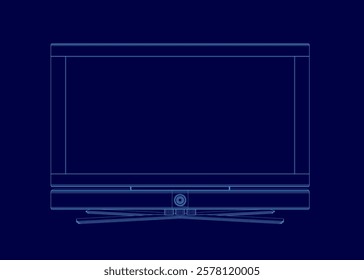 Blue screen outline of a television. The television is not on and has no picture