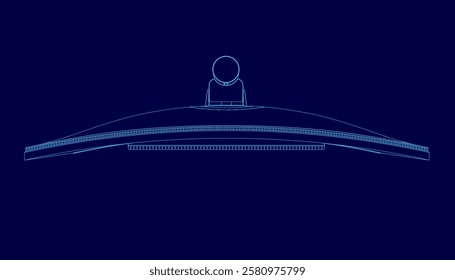 A blue screen with a person in the middle. The person is looking at the camera. The image has a futuristic feel to it