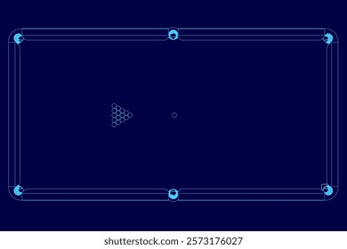 Blue screen with a pool table and a cue ball. The cue ball is in the middle of the table and the table is surrounded by four balls