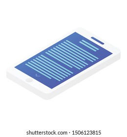 Blue screen smartphone icon. Isometric of blue screen smartphone vector icon for web design isolated on white background