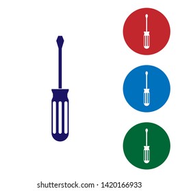 Blue Screwdriver icon isolated on white background. Service tool symbol. Set color icon in circle buttons. Vector Illustration