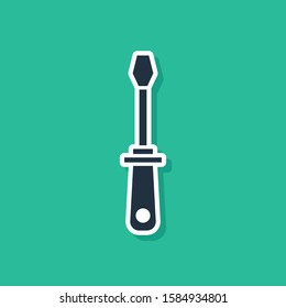 Blue Screwdriver icon isolated on green background. Service tool symbol.  Vector Illustration