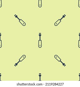 Blue Screwdriver icon isolated seamless pattern on yellow background. Service tool symbol.  Vector