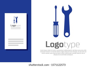 Blue Screwdriver and wrench tools icon isolated on white background. Service tool symbol. Logo design template element. Vector Illustration