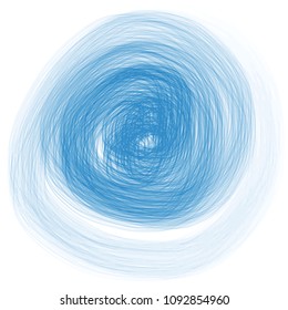 blue scribble spiral pattern with thin loose pencil lines on white background, vector illustration