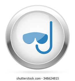 Blue Scuba Diving icon on white glossy chrome app button