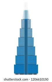 Blue scyscraper isolated on the white background.