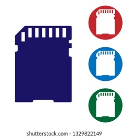 Blue SD card icon isolated on white background. Memory card. Adapter icon. Set color icon in circle buttons. Vector Illustration