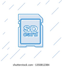 Blue SD card line icon isolated on white background. Memory card. Adapter icon. Vector Illustration