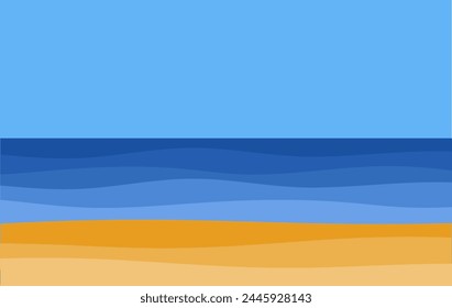 Blue sea beach ocean waves and yellow sand. Summer vector background.