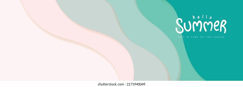 Blue Sea And Beach Summer Banner Background With Abstract Ripple Paper Cut Style