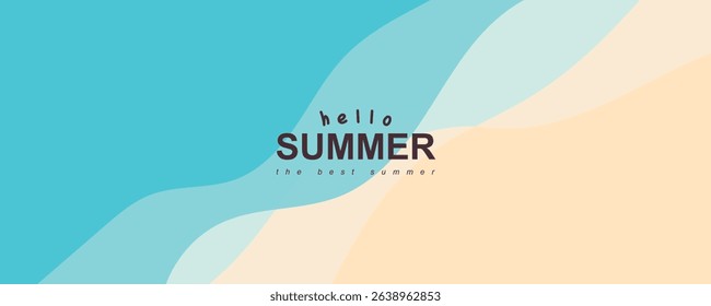 Blue sea and beach summer banner background with abstract ripple. Flat vector design perfect for vacation, travel, and tropical themes. Isolated illustration for web and print