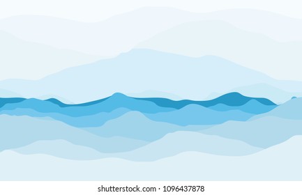 Blue sea and beautiful waves background and mountain colorful. Vector.