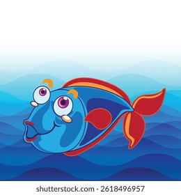 blue sea and colorful fish design
