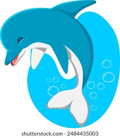 Blue sea dolphin on blue background