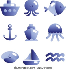 blue sea gradient icon set