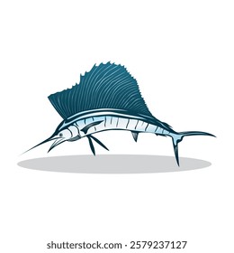 Blue sea gradient marlin sailfish, isolated sailfish vector design, clipart use