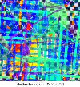 Blue, sea green, red, yellow colors. Colorful seamless texture. Stripes, dots, brush strokes. Abstract vector background for web page, banners backdrop, fabric, home decor, wrapping, boys design