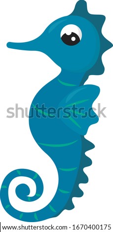 Blue sea horse, illustration, vector on white background.