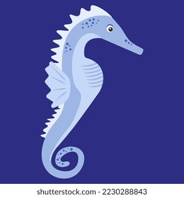 Blue Sea Horse Vector illustration in Ocean. Wildlife undersea art illustration. Ideal for fabric, postcard, greeting card, book, poster, tee-shirt.
