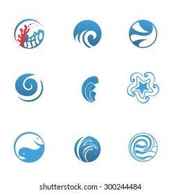 Blue Sea Icons Set | Marine abstract icons for travel and seafood restaurant business