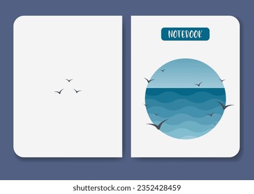Blue sea notebook cover template illustration.