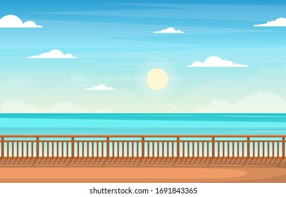 Blue Sea Ocean Landscape View on Cruise Ship Deck Illustration