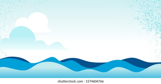 Blue sea / ocean waves and sky  background - Vector