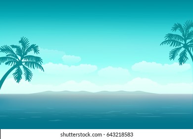 the blue sea on a cloudy sky with island with coconut palms