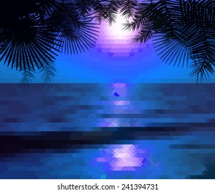 Blue sea and palm trees.  Vector 