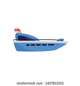 Blue Sea pleasure yacht.  Tourist boat.  Isolated flat vector illustration on background.