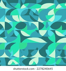 Blue sea - retro colourful illustration, classic wallpaper, seamless geometric vector pattern