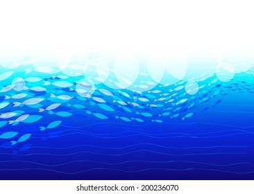 Blue sea and school of fish