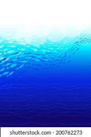 Blue sea and school of fish