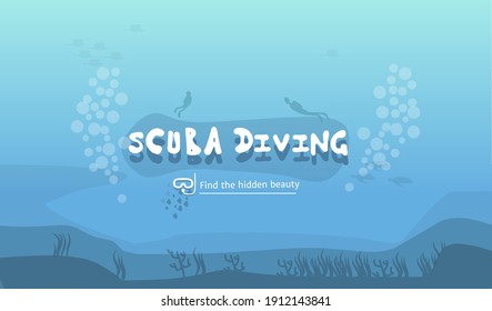 Blue sea scuba diving template , scubda diving template vector