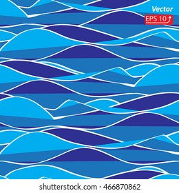 blue sea seamless wave pattern water background flat design vector illustration
