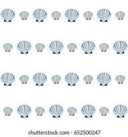 Blue sea shells vector seamless pattern, illustration isolated on white background. Pearl scallop, oceanic or marine mollusk cockleshell graphic design. Jewelry or holiday symbols repeating background