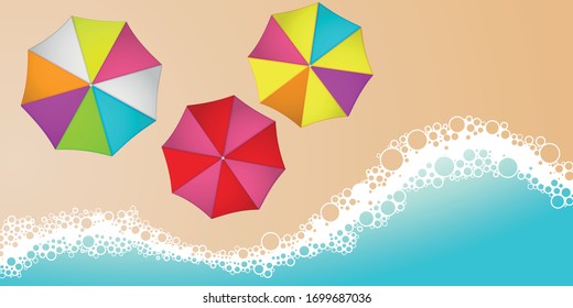 Blue sea and sweet beach unbrella illustration summer banner