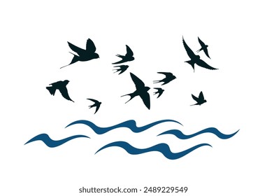 The blue sea symbol with flying birds. 

