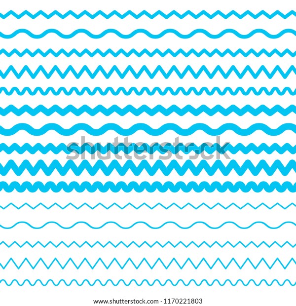Blue Sea
Water Waves Vector Seamless Borders, Horizontal Aqua Elements or
Tide Lines Collection. Set of Decorative Repeat Wavy Dividers,
Frames or Brushes Isolated on White
Background