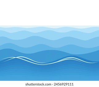 Blaues Meer Wellen bis zum Horizont. Unterwasserhintergrundquerschnitt des Ozeans oder des Meeres. Nahtlose Vektorgrafik auf Transparentschicht