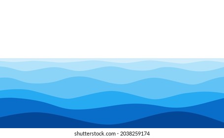 Blue sea waters waves illustration. Vector background on transparent layer