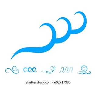 Blue Sea Wave Icons or Water Liquid Symbols Isolated on White. River or Oceanic Flowing Sign, Bending Lines