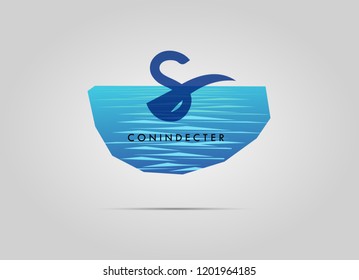
Blue sea wave logo and design,alphabet,lined pattern,Triangle gray background,