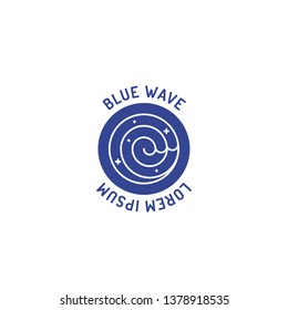 Blue sea wave logo in doodle hand drawing illustration icon