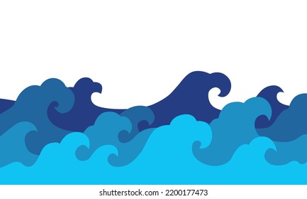 Papel azul de la ola del mar cortado en papel de fondo sin fisuras, fondo vectorial.