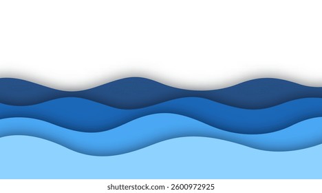 Blue sea wave papercut style background. vector design